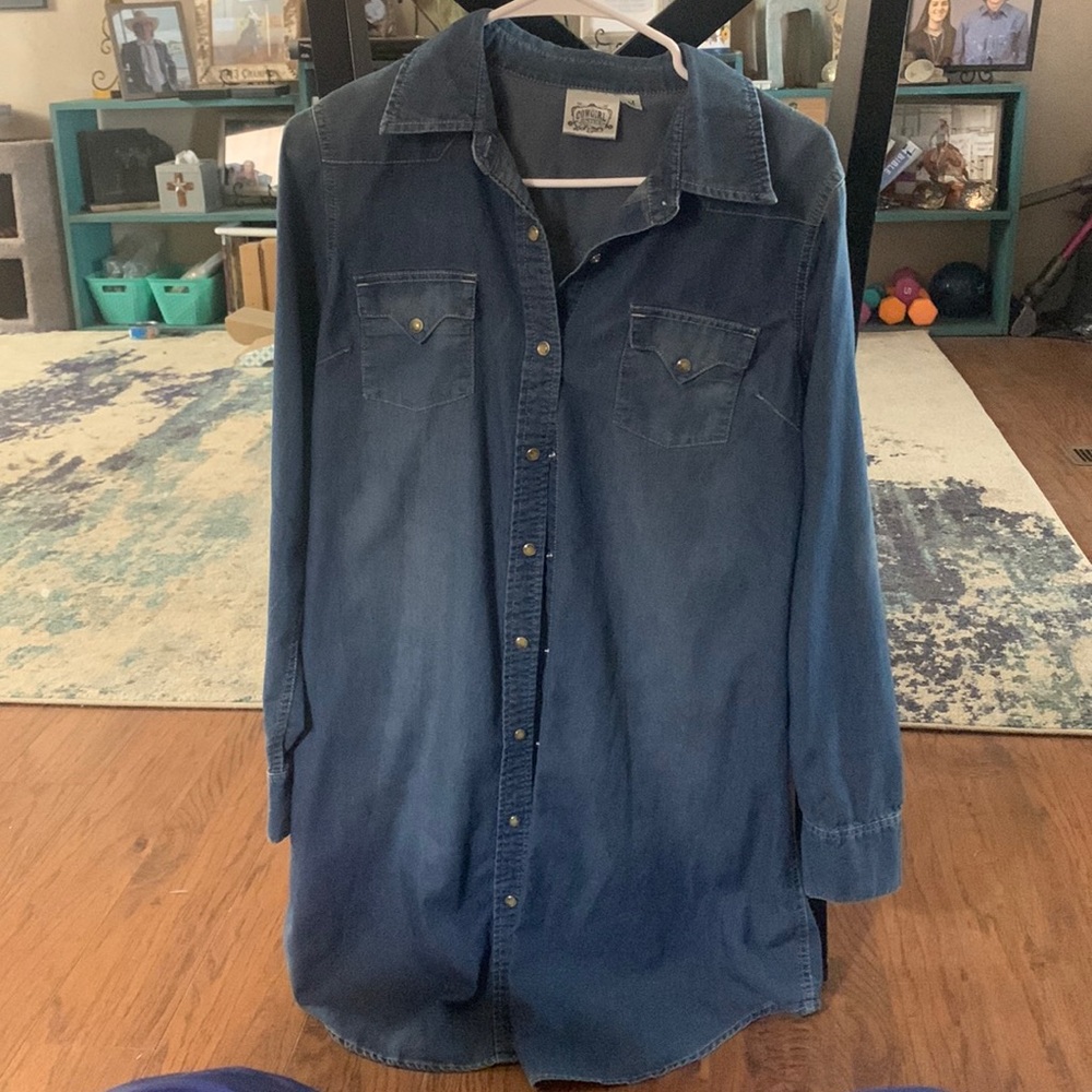 Snap long sleeve denim dress